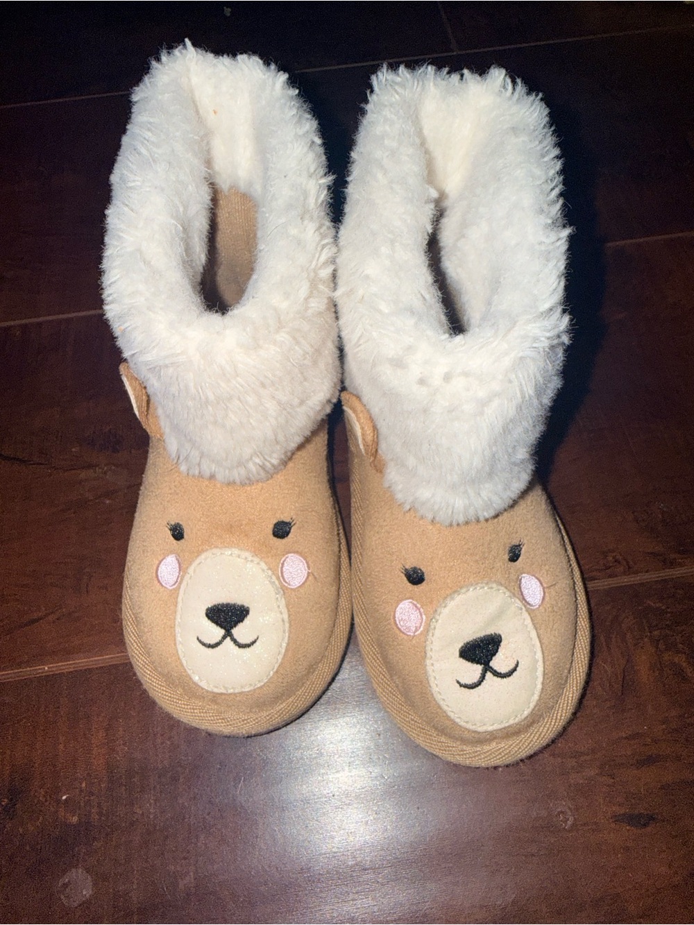 Gymboree Tan and White Plush Toddler Slippers